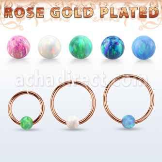 rsselo20 rose gold silver seamless ring, 20g w 3mm opal ball