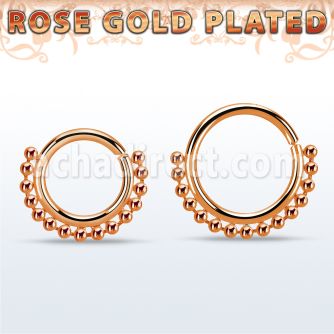 rsspv18 rose gold plated silver seamless septum ring,18g w beads