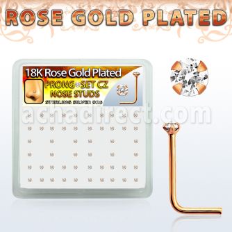rssz12xc box w rose gold plated silver nose studs w 1 25mm cz top