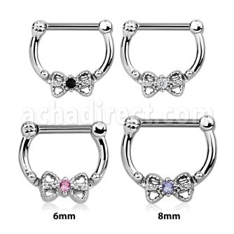 sepk16 high hanging septum clicker w bow cz stone in center