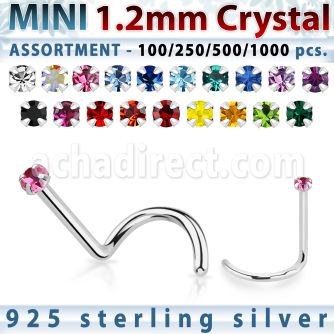 silver nose screw bulk w mini 1.2mm prong set crystals