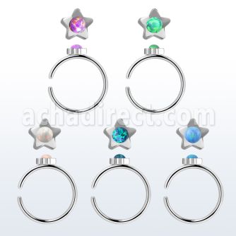 snr4op 316l steel nose ring w star top synthetic opal