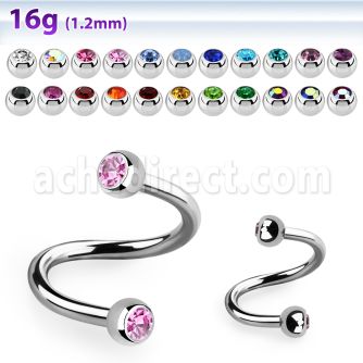 spe2c 316l steel eyebrow spiral with two 3mm bezel set balls