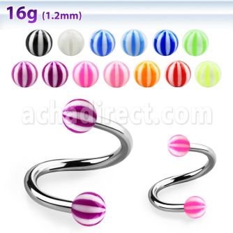 spebe 316l steel eyebrow spiral with acrylic uv beach balls