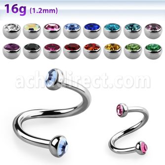 spehjb3 316l steel eyebrow spiral w 3mm bezel set half balls