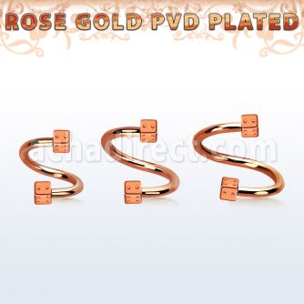 spettd25 rose gold steel eyebrow spiral w 2 2.5mm dices