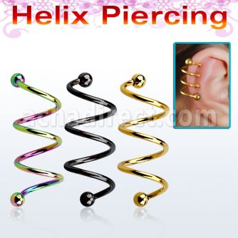sphetb pvd tri 316l steel helix spiral piercing with 3mm balls