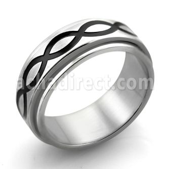 sr120 matte steel spinner ring with black infinite curves