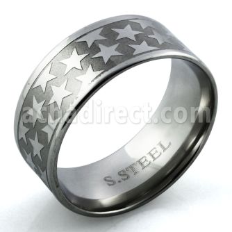 sr293 matte steel carving ring with high polished stars