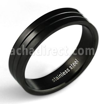 srb20 black stainless steel ring with triple band design