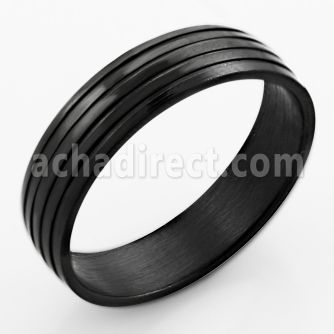 srb60 black stainless steel ring with 4 ribbed band design