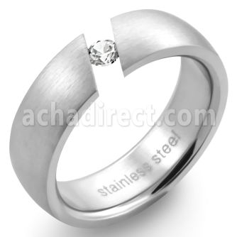 src14 high polished stainless steel asymmetrical crystal ring