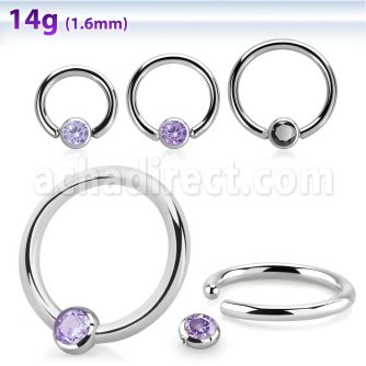 steel ball closure ring, 14g w 3mm bezel cz closure