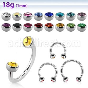 steel circular barbell 1mm w 3mm half jewel balls