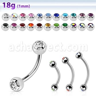 steel eyebrow banana 1mm w 3mm bezel set jewel balls
