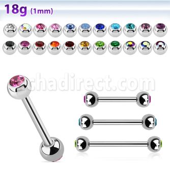 steel eyebrow barbell 1mm w 3mm bezel set jewel balls
