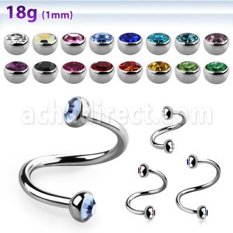 steel eyebrow spiral 1mm w 3mm bezel set half jewel balls