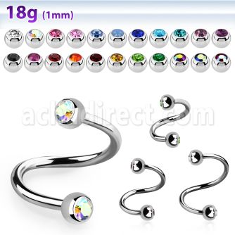 steel eyebrow spiral 1mm w 3mm bezel set jewel balls