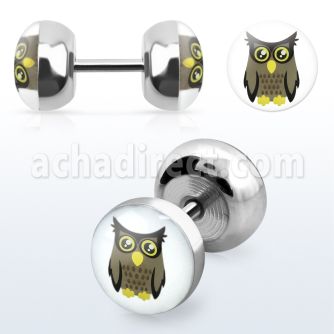 steel fake plug w cute owl logo on white background