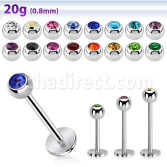 steel labret 0.8mm with 3mm bezel set jewel ball