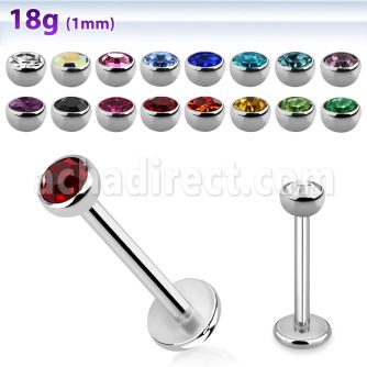 steel labret 1mm with 3mm bezel set half jewel ball