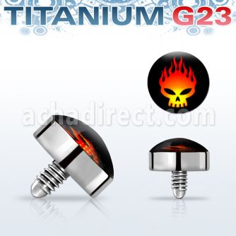 talg11 titanium g23 dermal top w flaming skull for base plate