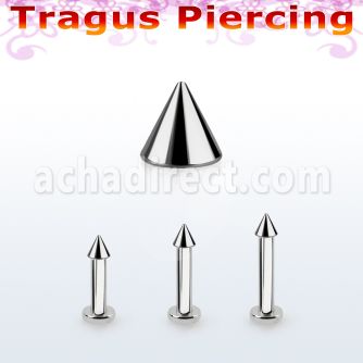 tlbcn2 316l steel tragus labret 16g w a 2mm cone 