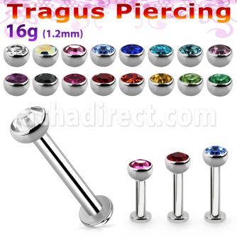 tlbhjb3 316l steel tragus labret 16g w 3mm half jewel ball