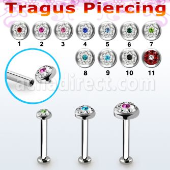 tlbifrb steel internal tragus labret flat multicrystal top w dot