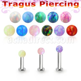 tlbop3 316l steel tragus labret 16g w 3mm synthetic opal ball