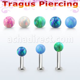 tlbop4s 316l steel tragus labret 16g w 4mm synthetic opal ball