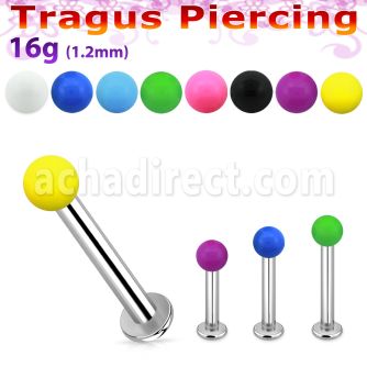 tlbsab25 316l steel tragus labret 16g w a 2.5mm solid color ball