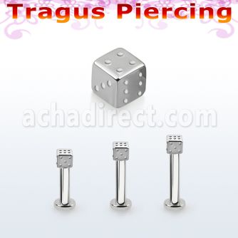 tlbsdi25 316l steel tragus labret 16g w a tiny 2.5mm dice