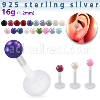 trgs13 bioflex tragus piercing w silver top 3mm faux pearl ball