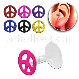 trgs14 bioflex tragus piercing w color peace sign silver top
