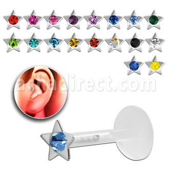 trgs8 bioflex tragus piercing w crystal star silver top