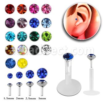 trgs bioflex tragus piercing w silver top 1 5mm 3mm crystal