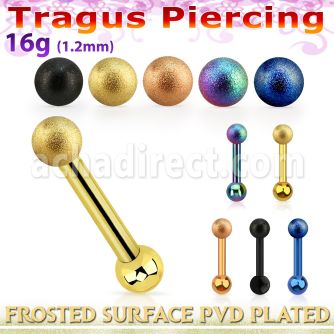trgt34 pvd plated steel tragus piercing 3mm frosted steel ball