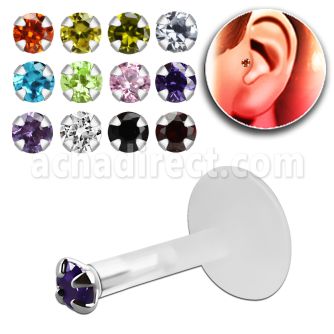 trgz1 bioflex tragus piercing w 2mm prong set cz silver top