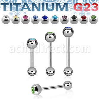 ubbc titanium g23 tongue barbell with 6mm bezel jewel ball