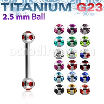 ubbemj25 titanium g23 eyebrow barbell w 2 5mm multi jewel balls