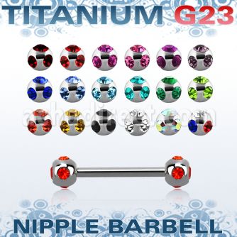 ubbnp5c titanium g23 nipple barbell with a 5mm multi jewel balls