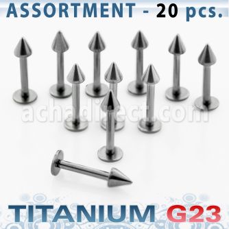 ublk04 bulk body of titanium g23 labret with 3mm cones