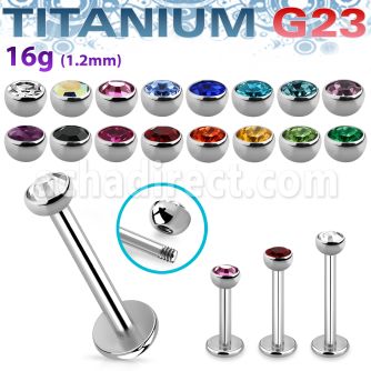 ulbhjb3 titanium g23 labret 16g bezel set half jewel ball