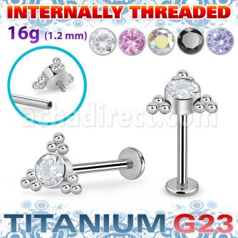 ulbin7 titanium g23 internally threaded labret round cz