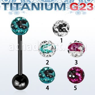utbbfr6c black titanium tongue bar w 6mm multicrystal zebra ball 