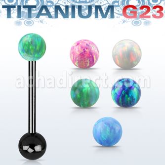 utbbop5 anodized titanium g23 tongue barbell w 5mm opal ball