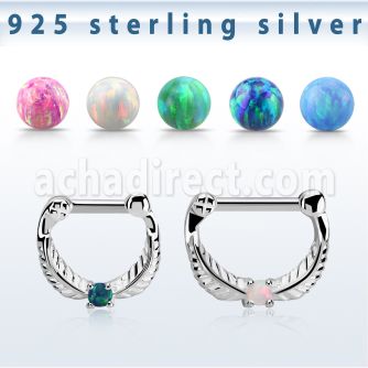 vsepp14 silver septum clicker 14g w prong set synthetic opal