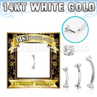 wbnz 14k white gold eyebrow banana clear cz