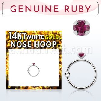 whge5 14kt white gold nose hoop w 2mm prong set ruby stone